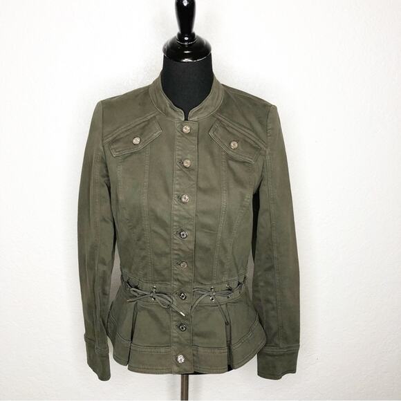 White House Black Market Jackets & Blazers - WHBM army green military style lace up waist jacket size Small